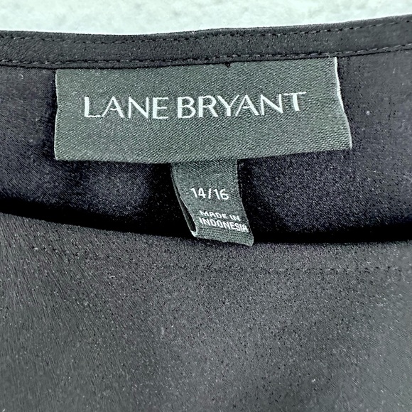 Lane Bryant Shirt Short Sleeve Blouse Black Ties In Front With Ribbon Size 14/16 - Picture 7 of 10